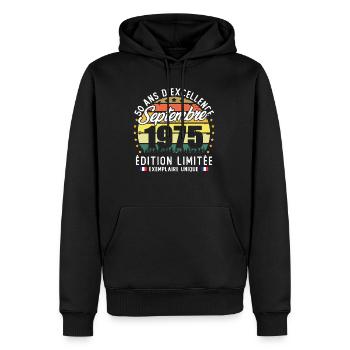 September 1975 Vintage 50 Year Anniversary Gift - Men’s Premium Organic Hoodie - black - Front - Nico (187cm)