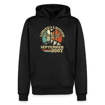 Original September 2007 Vintage Anniversair Gift - Men’s Premium Organic Hoodie - black - Front - Nico (187cm)