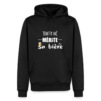 Tout kiné mérite sa bière t-shirt homme - Sweat à capuche Premium bio Homme - noir - Devant - Nico (187cm)