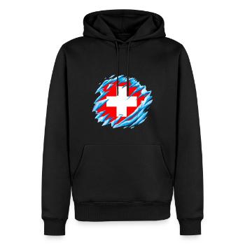 Drapeau Suisse Croix Vintage Look Usé Suisse - Sweat à capuche Premium bio Homme - noir - Devant - Nico (187cm)