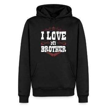 J’aime mon frère - Sweat à capuche Premium bio Homme - noir - Devant - Nico (187cm)
