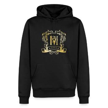 M Buchstabe Gold - Männer Premium Bio Hoodie - Schwarz - Vorne - Nico (187cm)