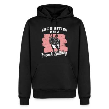 Français Bouledogue - Sweat à capuche Premium bio Homme - noir - Devant - Nico (187cm)