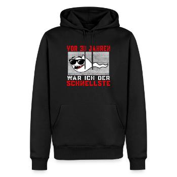 Vor 30 Jahren war ich der Schnellste 30.Geburtstag - Männer Premium Bio Hoodie - Schwarz - Vorne - Nico (187cm)