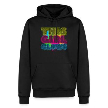 This Girl Glows Party 80er vintage farbenfrohes - Männer Premium Bio Hoodie - Schwarz - Vorne - Nico (187cm)
