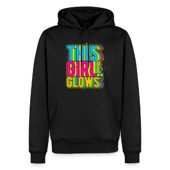 This Girl Glows Party 80er vintage farbenfrohes - Männer Premium Bio Hoodie - Schwarz - Vorne - Nico (187cm)