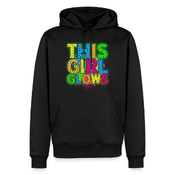 This Girl Glows Party 80er vintage farbenfrohes - Männer Premium Bio Hoodie - Schwarz - Vorne - Nico (187cm)