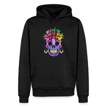 Day of the Dead Skull Flora Blumen Verzierung - Männer Premium Bio Hoodie - Schwarz - Vorne - Nico (187cm)