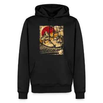 Ninja Art Japonais Vintage Fighter Rétro - Sweat à capuche Premium bio Homme - noir - Devant - Nico (187cm)