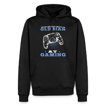 Vieil homme jouer jeux vidéo joueurs joueurs - Sweat à capuche Premium bio Homme - noir - Devant - Nico (187cm)