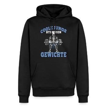 Coole Jungs stemmen Gewichte Fitness Pumpen Gym - Männer Premium Bio Hoodie - Schwarz - Vorne - Nico (187cm)