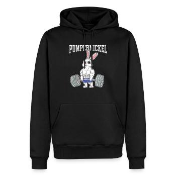 Fitness Pumpen Pumpernickel beim Kreuzheben - Männer Premium Bio Hoodie - Schwarz - Vorne - Nico (187cm)