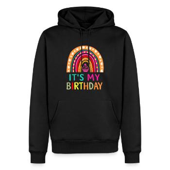 Fille c’est mon anniversaire Fille Arc-en-ciel Anniversaire - Sweat à capuche Premium bio Homme - noir - Devant - Nico (187cm)