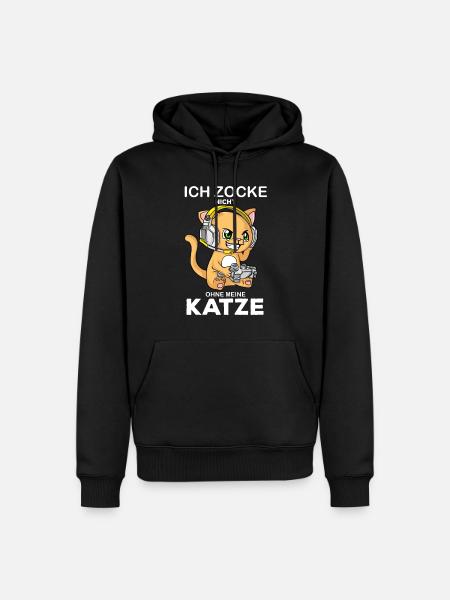 Gamer Katze mit Headset Zocke ohne Kater Gaming - Männer Premium Bio Hoodie - Schwarz