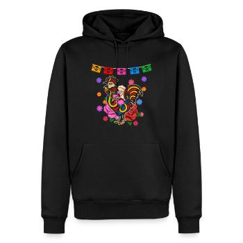 Jour du coq coloré mort mexicain - Sweat à capuche Premium bio Homme - noir - Devant - Nico (187cm)
