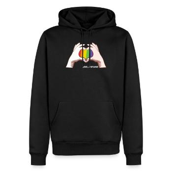 CSD LGBT Hände formen Regenbogen Herz Pride Love - Männer Premium Bio Hoodie - Schwarz - Vorne - Nico (187cm)