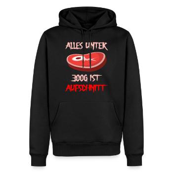 Alles unter 300g ist Aufschnitt - Männer Premium Bio Hoodie - Schwarz - Vorne - Nico (187cm)