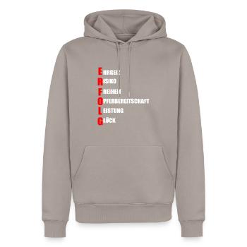 Erfolg - Männer Premium Bio Hoodie - Taupe - Vorne - Nico (187cm)