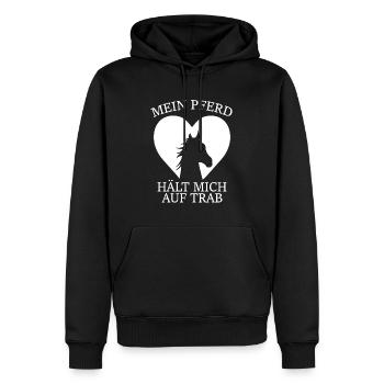 Mein Pferd hält mich auf Trab - Männer Premium Bio Hoodie - Schwarz - Vorne - Nico (187cm)