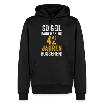 42nd Birthday Man Woman 42 Years Saying Funny - Men’s Premium Organic Hoodie - black - Front - Nico (187cm)