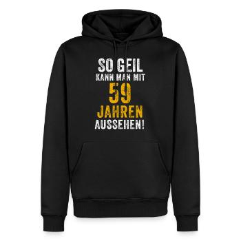 59e anniversaire homme femme 59 ans dire drôle - Sweat à capuche Premium bio Homme - noir - Devant - Nico (187cm)