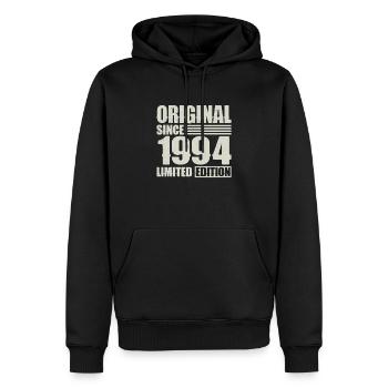 Original depuis 1994 Anniversaire 30 ans - Sweat à capuche Premium bio Homme - noir - Devant - Nico (187cm)