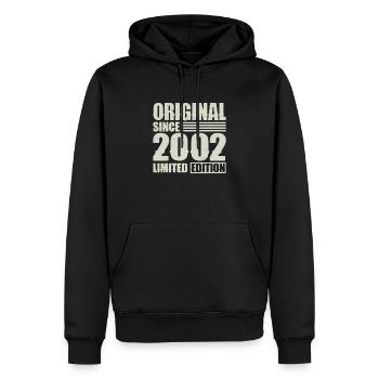 Original depuis 2002 Anniversaire 22 ans - Sweat à capuche Premium bio Homme - noir - Devant - Nico (187cm)
