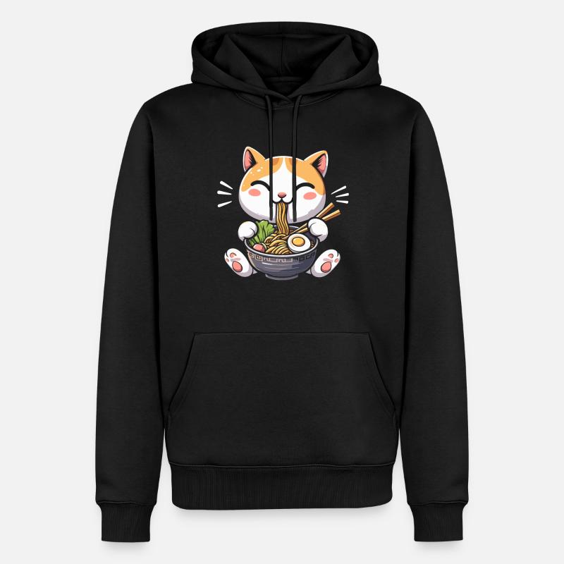 Anime Katze Ramen - Männer Premium Bio Hoodie - Schwarz