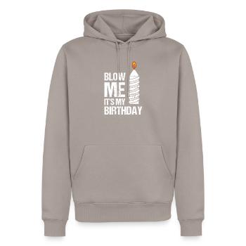 Blow Me Birthday - Men’s Premium Organic Hoodie - taupe - Front - Nico (187cm)
