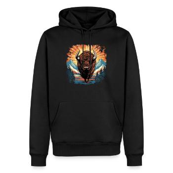 Bison - Männer Premium Bio Hoodie - Schwarz - Vorne - Nico (187cm)
