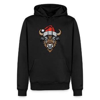 Bison Weihnachten Santa - Männer Premium Bio Hoodie - Schwarz - Vorne - Nico (187cm)