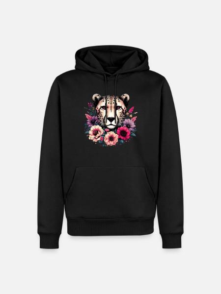 Cheetah Gepard Blumen - Männer Premium Bio Hoodie - Schwarz
