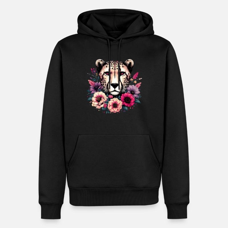Guépard Fleurs de guépard - Sweat à capuche Premium bio Homme - noir