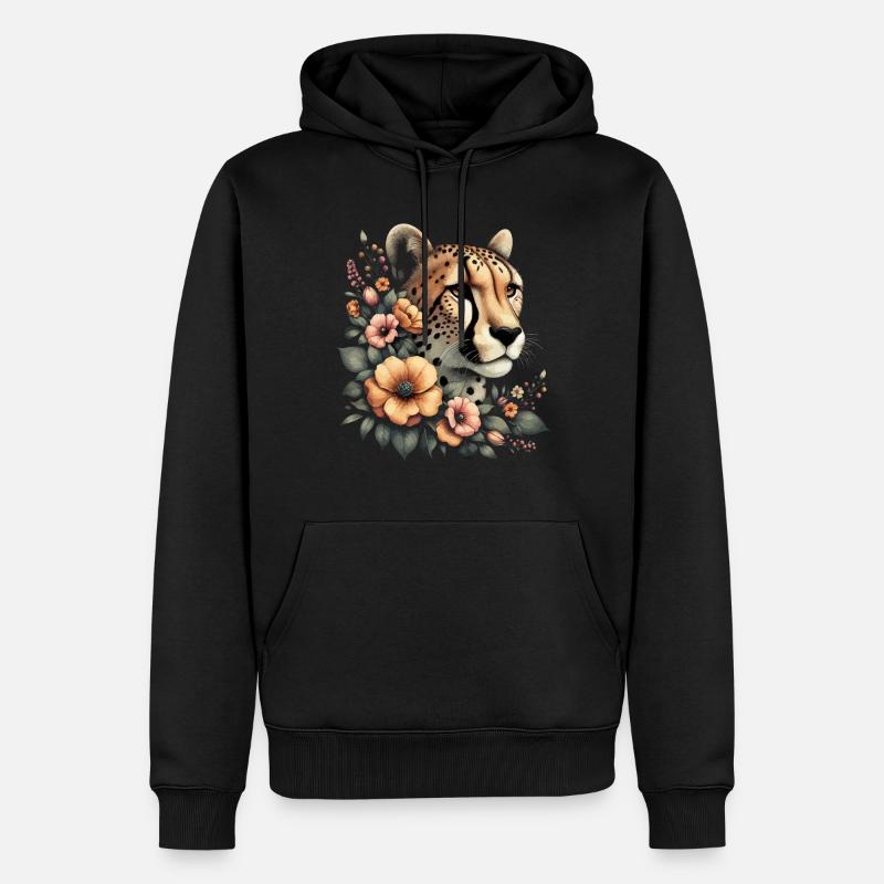 Guépard Fleurs de guépard - Sweat à capuche Premium bio Homme - noir