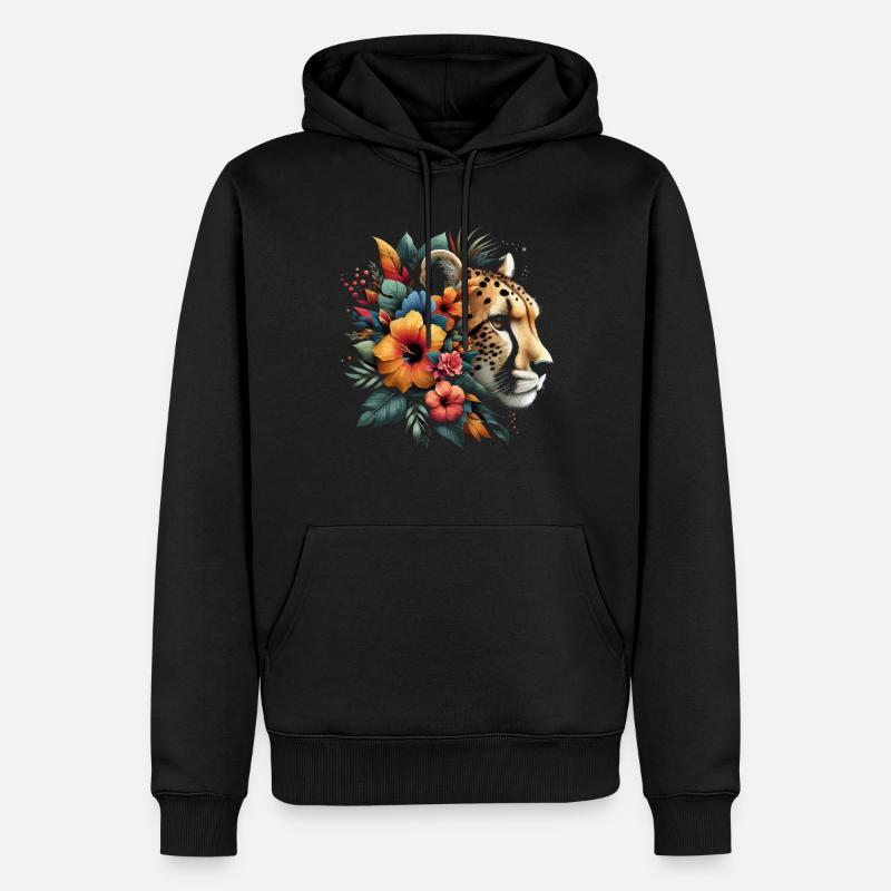 Guépard Fleurs de guépard - Sweat à capuche Premium bio Homme - noir