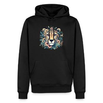 Guépard Fleurs de guépard - Sweat à capuche Premium bio Homme - noir - Devant - Nico (187cm)