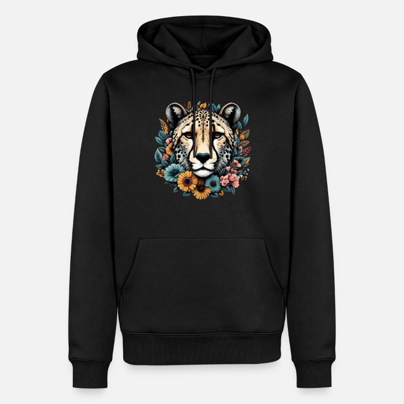 Guépard Fleurs de guépard - Sweat à capuche Premium bio Homme - noir