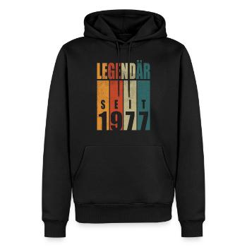 Anniversaire Dicton Légendaire Depuis 1977 Millésime - Sweat à capuche Premium bio Homme - noir - Devant - Nico (187cm)