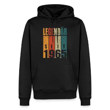 Birthday Saying Legendary Since 1965 Vintage - Men’s Premium Organic Hoodie - black - Front - Nico (187cm)