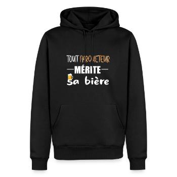 Tout parqueteur mérite sa bière t-shirt homme - Sweat à capuche Premium bio Homme - noir - Devant - Nico (187cm)