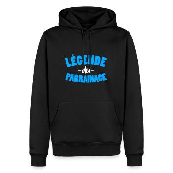 Légende du parrainage humour parrain baptème - Sweat à capuche Premium bio Homme - noir - Devant - Nico (187cm)