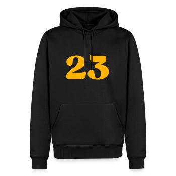 23 - Men’s Premium Organic Hoodie - black - Front - Nico (187cm)