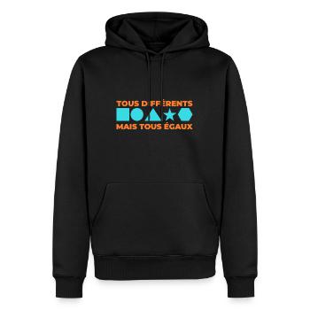 Tous différents mais tous égaux - Sweat à capuche Premium bio Homme - noir - Devant - Nico (187cm)