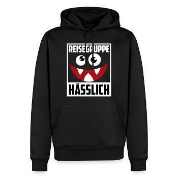 Farben änderbar | Reisegruppe Hässlich - Männer Premium Bio Hoodie - Schwarz - Vorne - Nico (187cm)