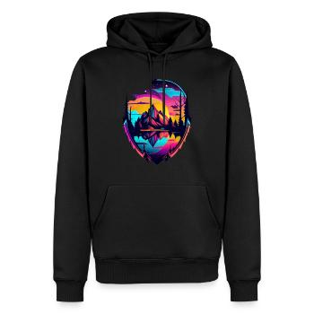 Camping à la campagne au bord du lac avec des montagnes - Sweat à capuche Premium bio Homme - noir - Devant - Nico (187cm)