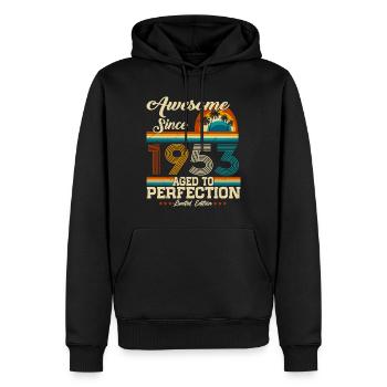 Né en 1953 Vintage Anniversaire Rétro - Sweat à capuche Premium bio Homme - noir - Devant - Nico (187cm)