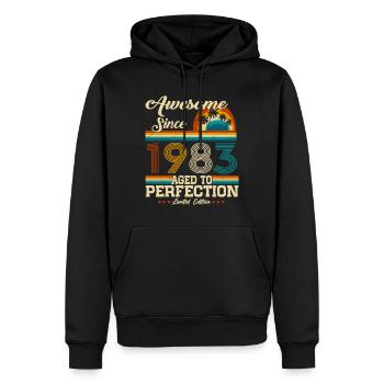 Né en 1983 Vintage Anniversaire Rétro - Sweat à capuche Premium bio Homme - noir - Devant - Nico (187cm)