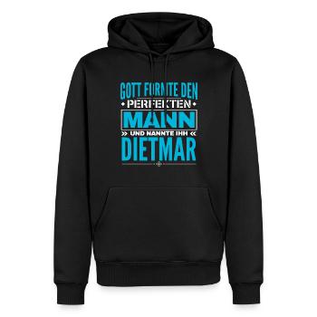 Dietmar Name Design - Männer Premium Bio Hoodie - Schwarz - Vorne - Nico (187cm)