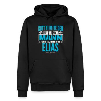 Elias Name Design - Männer Premium Bio Hoodie - Schwarz - Vorne - Nico (187cm)
