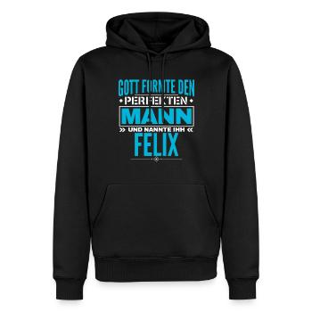 Felix Name Design - Männer Premium Bio Hoodie - Schwarz - Vorne - Nico (187cm)